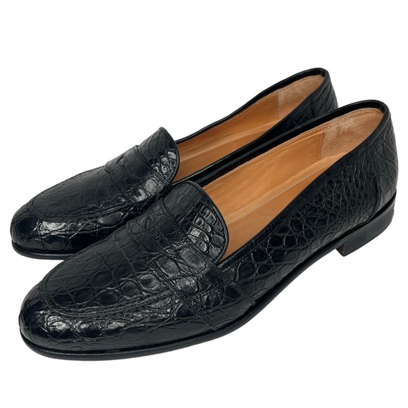 Zelli Italia Black Nic Roma Genuine Crocodile Leather Penny Loafers Size 12M - Picture 10 of 17